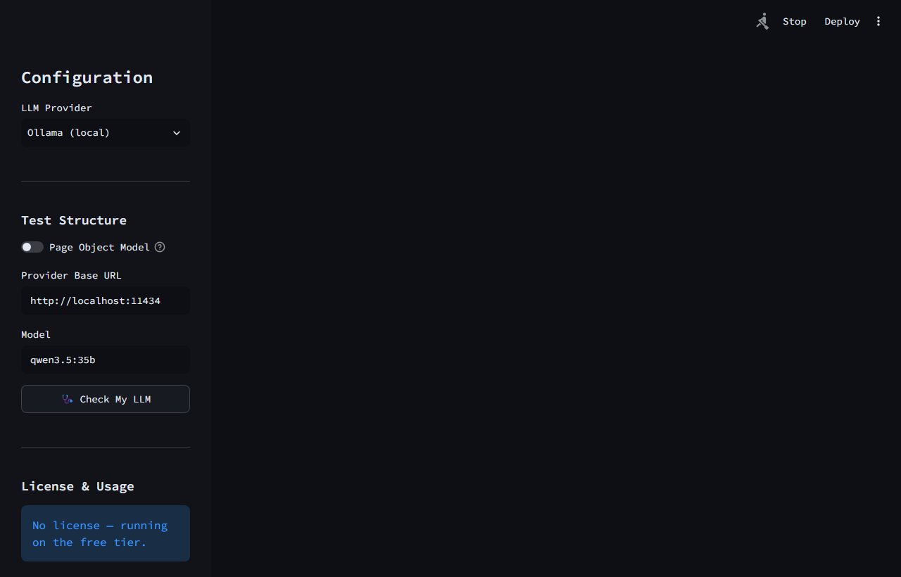 Real TanCat Streamlit App UI: AI Playwright Test Generator with target URL, parse mode, URL guard, max pages, and site health check.